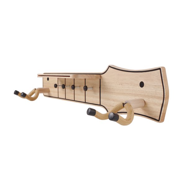 Dual Guitar Wall Mount with Wooden Backplate - 2-Hook Hanger for Acoustic/Electric Guitars, Bass, Ukulele & Banjo - Includes Pick Storage Shelf, Foam Padding & Heavy-Duty Installation Hardware - Log
