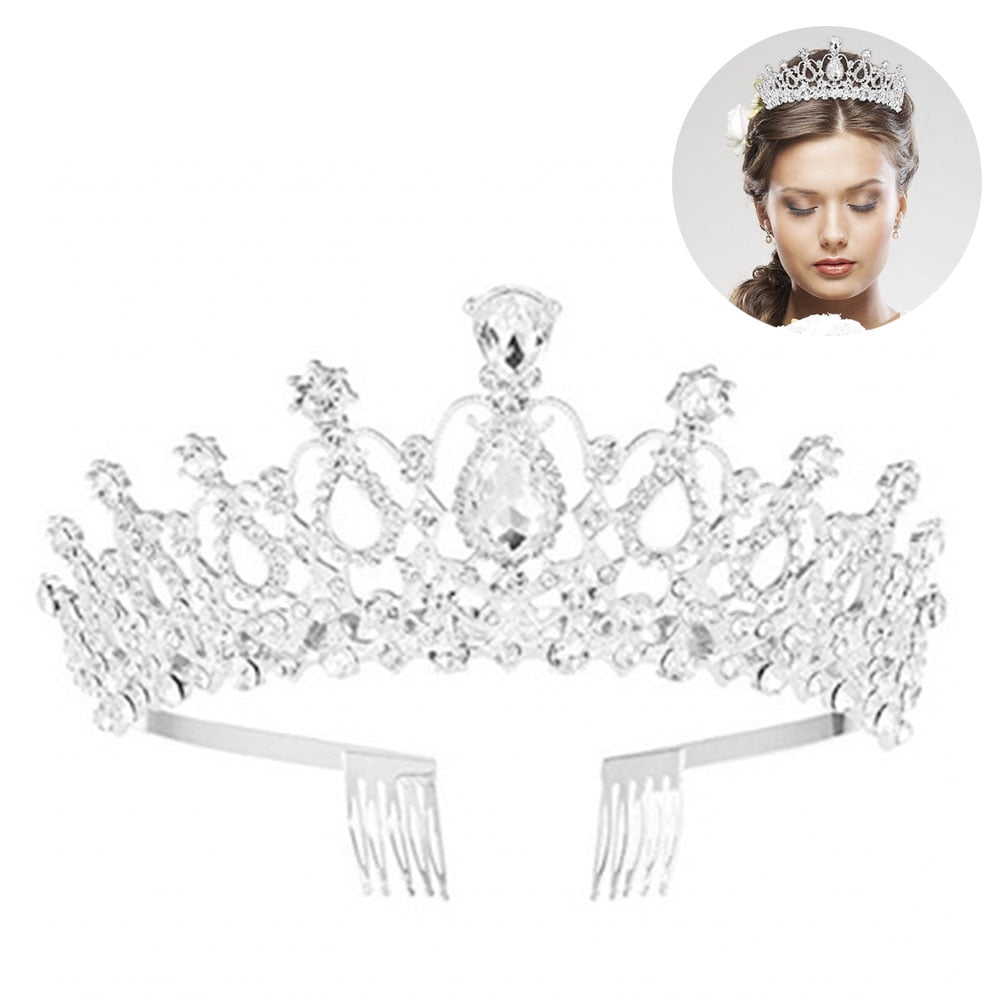 Beauty Contest Pageant Tiara Wedding Bridal Crown Clear Rhinestones Prom Party 