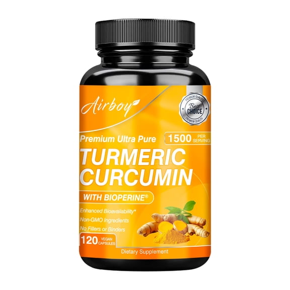 Turmeric Curcumin Capsules, 1500mg Extra Strength Supplement, Joint Health Antioxidant Support, with Bioperine, 120 Veggie Capsules