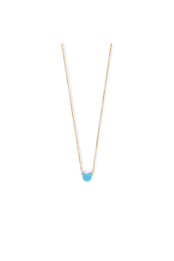 Women's 14 Karat Gold Plated 16" + 2" Synthetic Opal Kitty Necklace