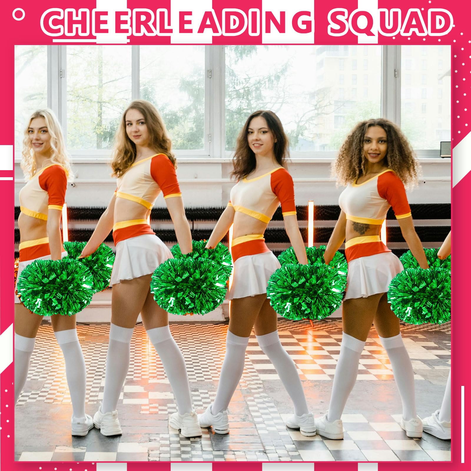 Pom Poms Cheer 22 Pcs with Handle, Cheerleading Handheld Squad Pompoms for Sports Team Spirit Games Dance Party Adults