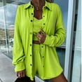 thumbnail image 2 of Jalioing Fall 3 Piece Sport Suits for Women Solid Color Tank Button Shirt with Baggy Shorts Casual Outfits (Large, Green), 2 of 9