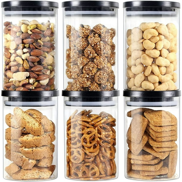 Glass Jars with Black lids, Glass Food Storage Containers with