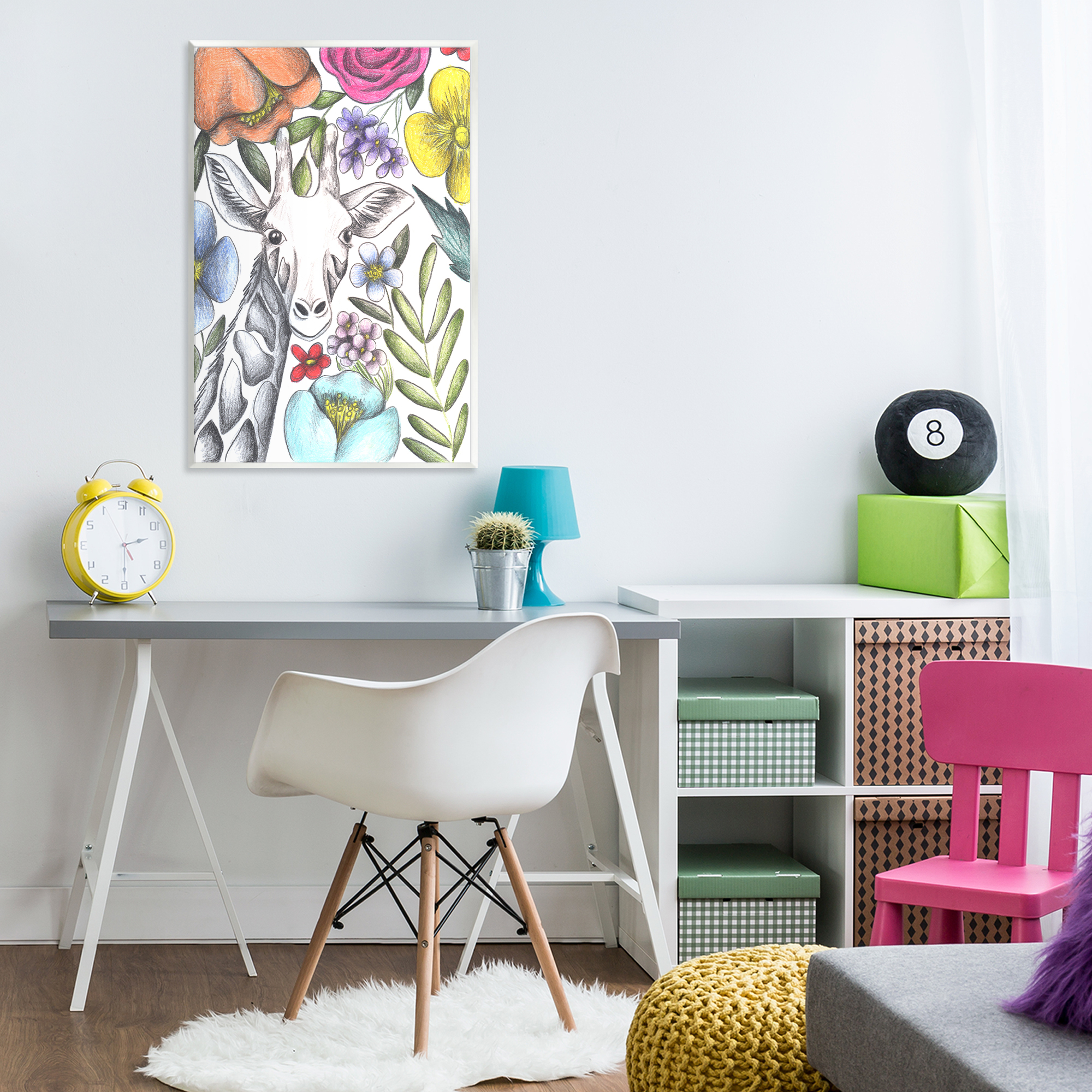 Giraffe In The Midst of Flowers Wall Plaque Art, design by Cecilia Battaini