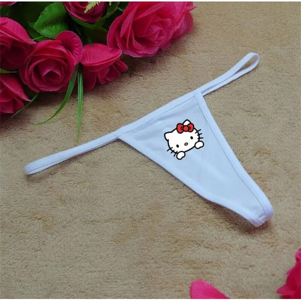 Tanga con Cinturón fino y estampado de Hello Kitty para mujer, bragas de cintura baja, Bikini Sexy, transpirable y cómodo, venta al por mayor