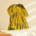 thumbnail image 2 of Zwiiyzr Toddler Girls Fall Velvet Tiered Dress Ruffled Long Sleeve A-Line Vintage Party Crew Neck Elegant Tween Twirly Dresses For 2-11 Years Yellow, 2 of 7