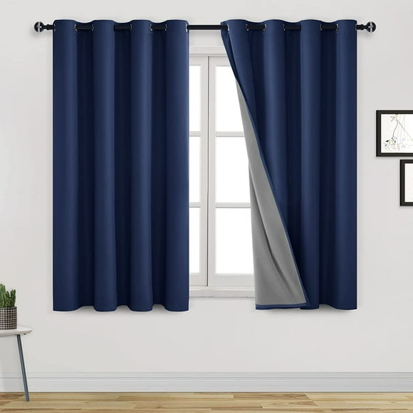 AIR-100% Blackout Curtains 45 inches Long for Kitchen and Bedroom 2 Panels Sound Proof Thermal Insulated Light Blocking Window Curtain Panels with Black Liners(Navy Blue,52" W x 45" L) 2 Panels