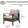 thumbnail image 3 of LOKATSE HOME Outdoor Single Wicker Sofa Armchair, Patio Bistro Rattan Chair with Side X Shaped Steel Frame Leg, Thick Cushion, Brown, 3 of 5