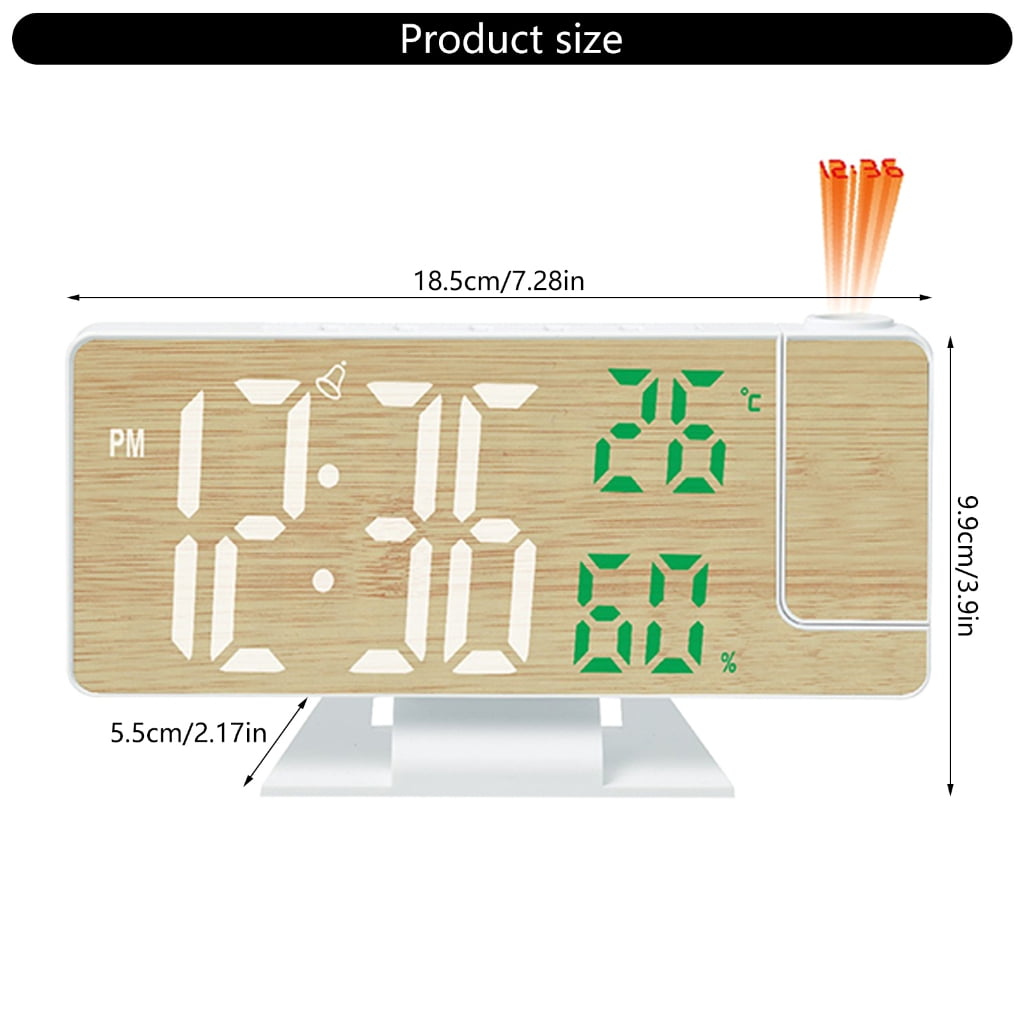 Projection LED Alarm Clock with Clear Display and Room Temperature Monitoring