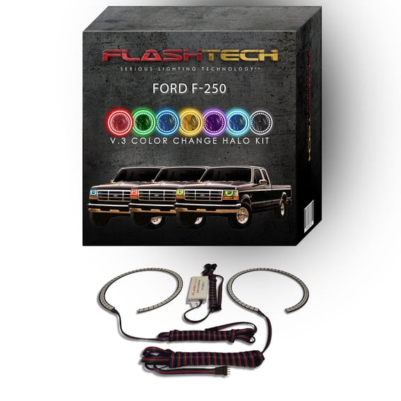 Flashtech RGB Multi Color Changing LED Halo Ring kit for 1992-1997 Ford F-250 Headlights