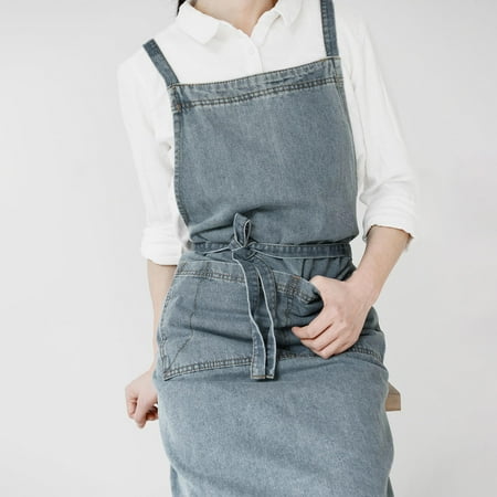 

Multifuntional Apron with Pockets Kitchen Apron for Gardening Pottery Baking Light Blue