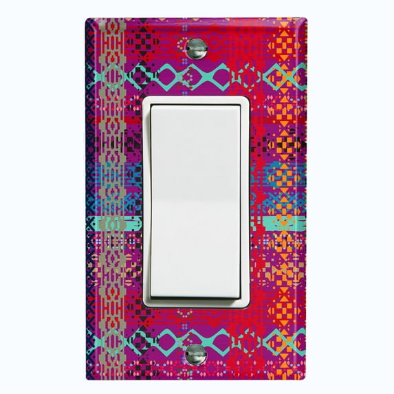 Metal Light Switch Plate Cover Ethnic Aztec Tribal Plaid Pattern Red SFR056
