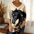 thumbnail image 2 of Women's Tops, Tees & Blouses Plus Size,Womens Tops Horse Printed 3/4 Sleeve Western Vintage 3D Graphic T Shirts Vneck Funny Gift Shirts Equestrian Cowgirl Blouse, 2 of 5