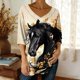 thumbnail image 1 of TaTaai Womens Spring Summer V Neck 3/4 Sleeve Printed Tops Loose Casual Pullover Blouses Soft Lightweight Daily Streetwear Outfits Gift, 1 of 5