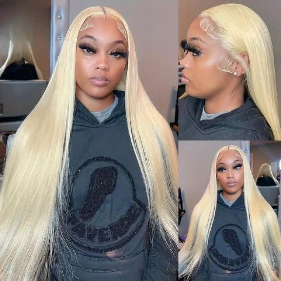 Fashionable light golden wig with lace front and straight synthetic hair