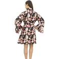 thumbnail image 3 of Bimba Women's White Digital Printing Kimono Robe Rayon Short Bridal Belt Robe-26, 3 of 5