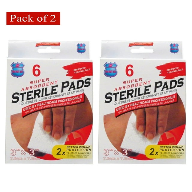 Instant Aid 6 Pcs Serviettes Stériles (Serviettes en Gaze) Super Absorbantes 3 Po x 3 Po (Lot de 2)
