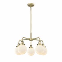 Innovations Lighting  Beacon - 5 Light 24" Stem Hung Chandelier Antique Brass/Matte White
