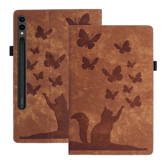 XYX Case for Samsung Galaxy Tab S10 Plus 12.4 inch, Butterfly Cat Slim Folio Stand Cover, Brown