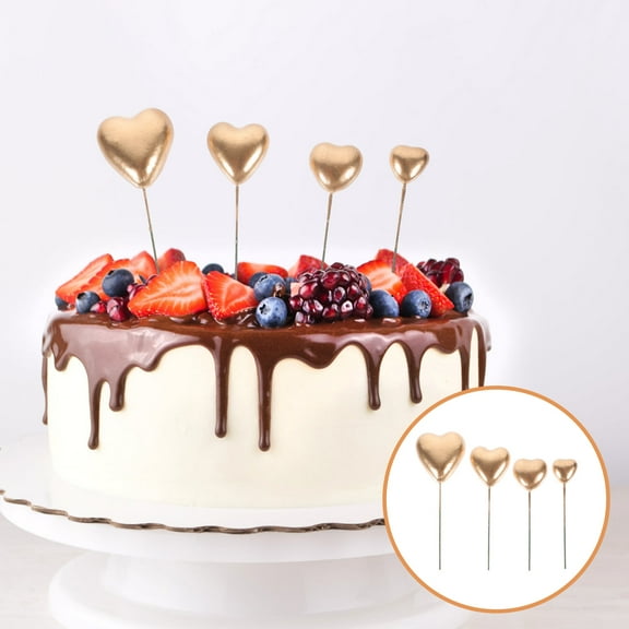 TABLZONE 20Pcs Heart Cake Picks Golden Color Romantic Cake Decorations for Wedding Party