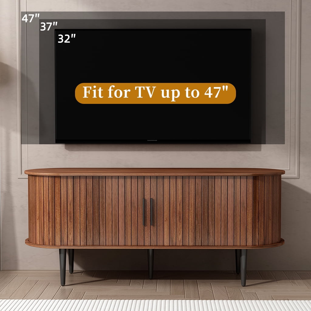 TV Stand, 47" Modern TV Console Table with Storage Compartment and Sliding Door, Gaming Entertainment Center with Cabinet for Living Room, Bedroom, Office (Walnut)