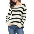 thumbnail image 3 of INSPIRE CHIC Women's Round Neck Long Sleeves Drop Shoulder Loose Striped Tunic Sweater XS White, 3 of 9