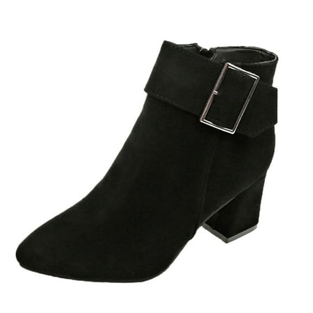 

TAIAOJING Womens Boots Suede Thick Boots Heel Ankle Buckle Belt Zipper Pointed boots Fashion Shoes