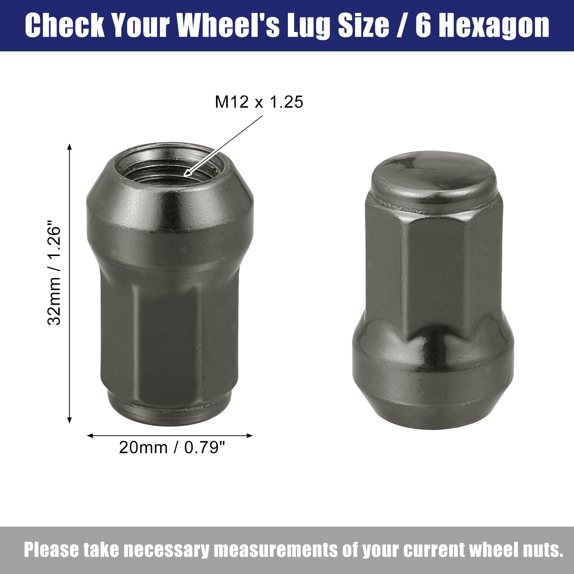 Unique Bargains M12 x 1.25 Car Lug Nuts Cone Seat Closed End Bulge Acorn Hex Wheel Nut w/ Socket Key Titanium Tone