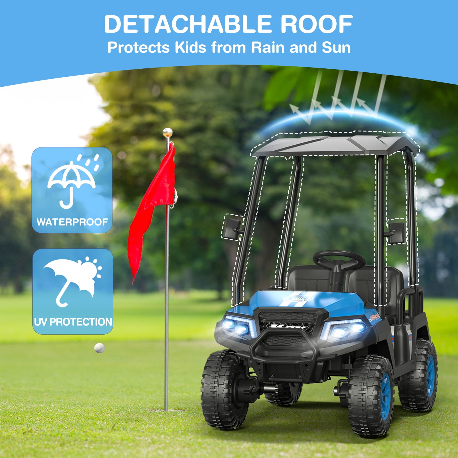 LIGIANT 24V 4-Seater Kids Electric Golf Cart, 4WD Ride-On Car with Remote, Awning, Suspension & Music Features