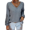 thumbnail image 3 of Uhndy Women's V Neck Long Sleeve Floral Crochet Pullover Tops-LQ, 3 of 4