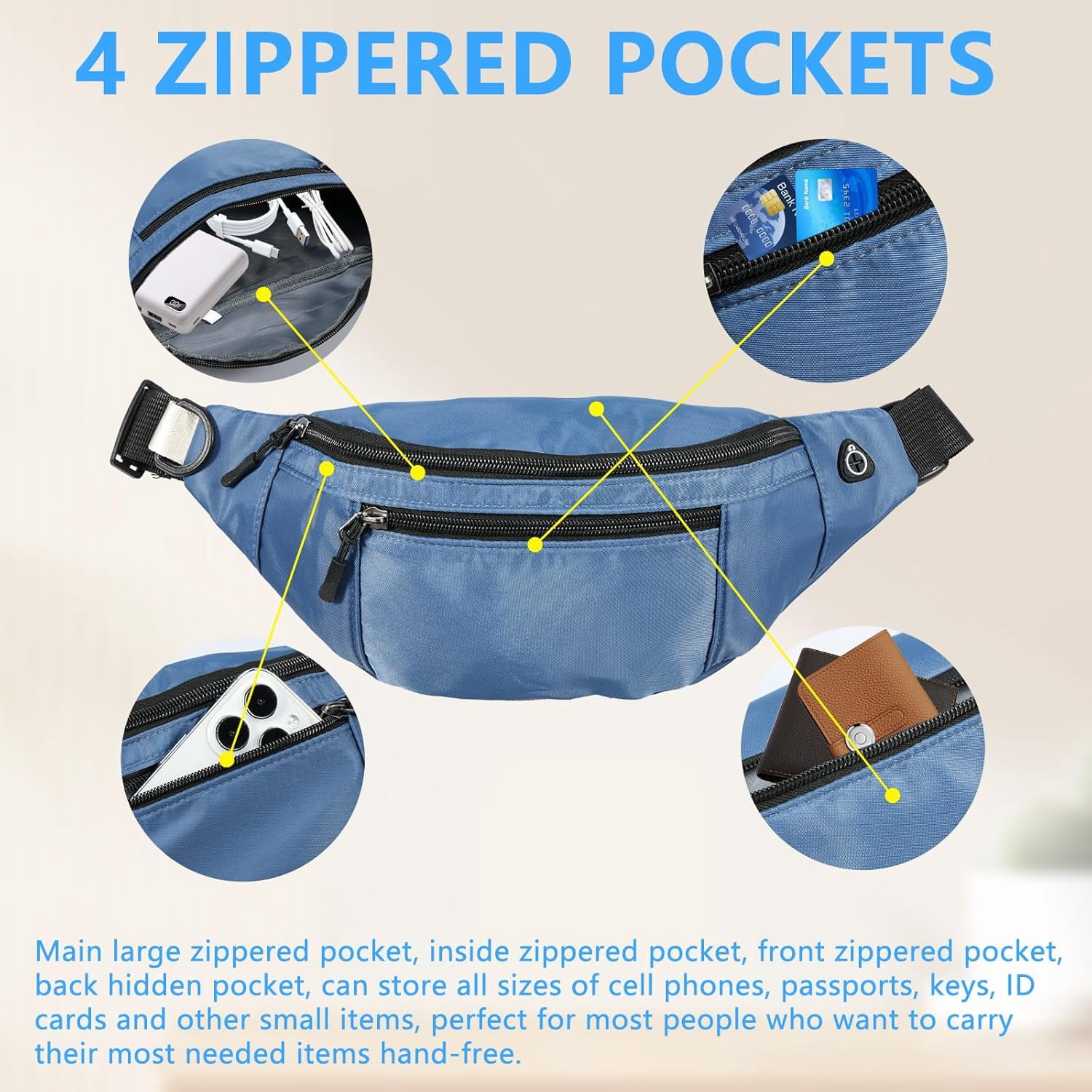 Kwuty 10PCS Crossbody Fanny Pack Large Capacity Waist Bag with Hidden Zipper Pockets Adjustable Strap Fanny Packs Waterproof Oxford Cloth Travel Belt Bag for Outdoor Shopping Travel Men Women,Black