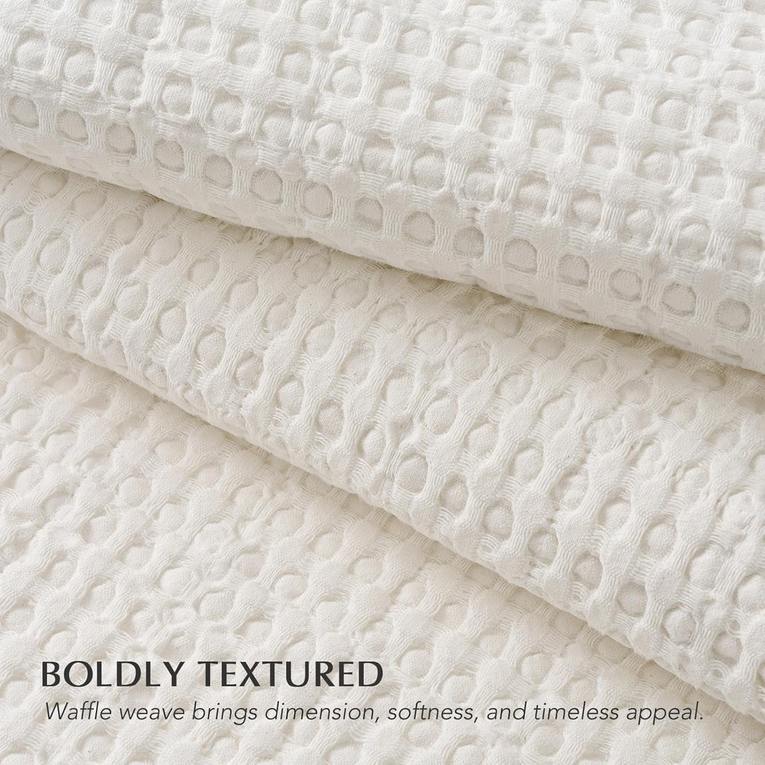 EVERGRACE Stonewashed 100% Natural Cotton Waffle Quilt Set King Size 3 Pieces, Soft, Breathable & Substantial Bedding, Quilted Coverlet Bedspread with 2 Shams for All Seasons, Bright White