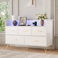 thumbnail image 2 of Commode Moderne à 5 Tiroirs à DEL pour Chambre – Coffre en Bois de 47 Pouces de Large, Station de Recharge Intégrée, Tiroirs à Glissement Fluide, Armoire de Rangement Polyvalente pour Garde-Robe, Chambre de Bébé, Couloir – Couleur : Blanc, 2 of 8