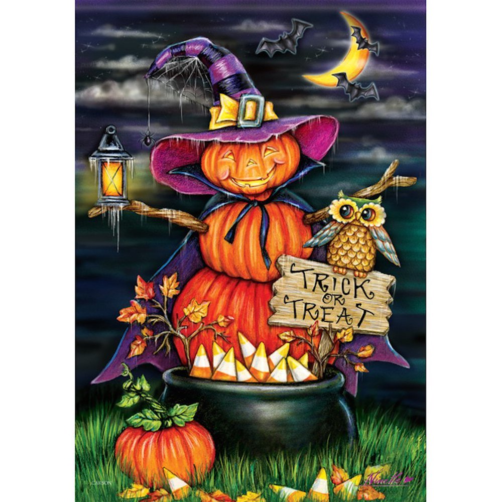 Carson Pumpkin Witch Garden Flag 46042, Decorative Art Flag 13x18