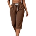 thumbnail image 3 of Dzrciro Capri Pants for Women, Drawstring Elastic High Waist Corduroy Pants with Side Pockets, Casual Relaxed Fit Daily Bottoms S‑2XL, 3 of 10