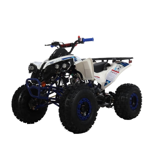 X-Pro Storm 125cc ATV Gas Powered Teen Quad, Automatic D-N-R Transmission with Reverse, 119.6cc 4-Stroke Engine, Remote Kill Switch, LED Headlight, 19/18 Tires (Blue/Blue)