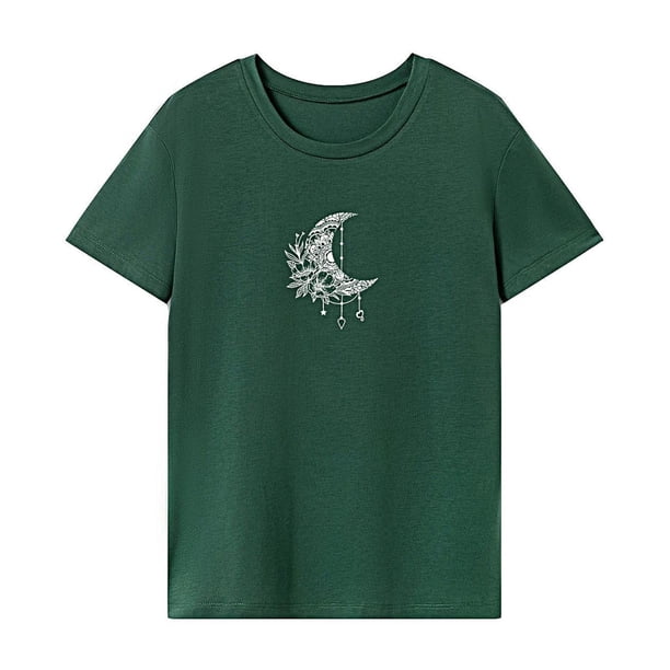 Camiseta de mujer Verano Trajes femeninos Camiseta casual con cuello redondo para vacaciones Camping XL