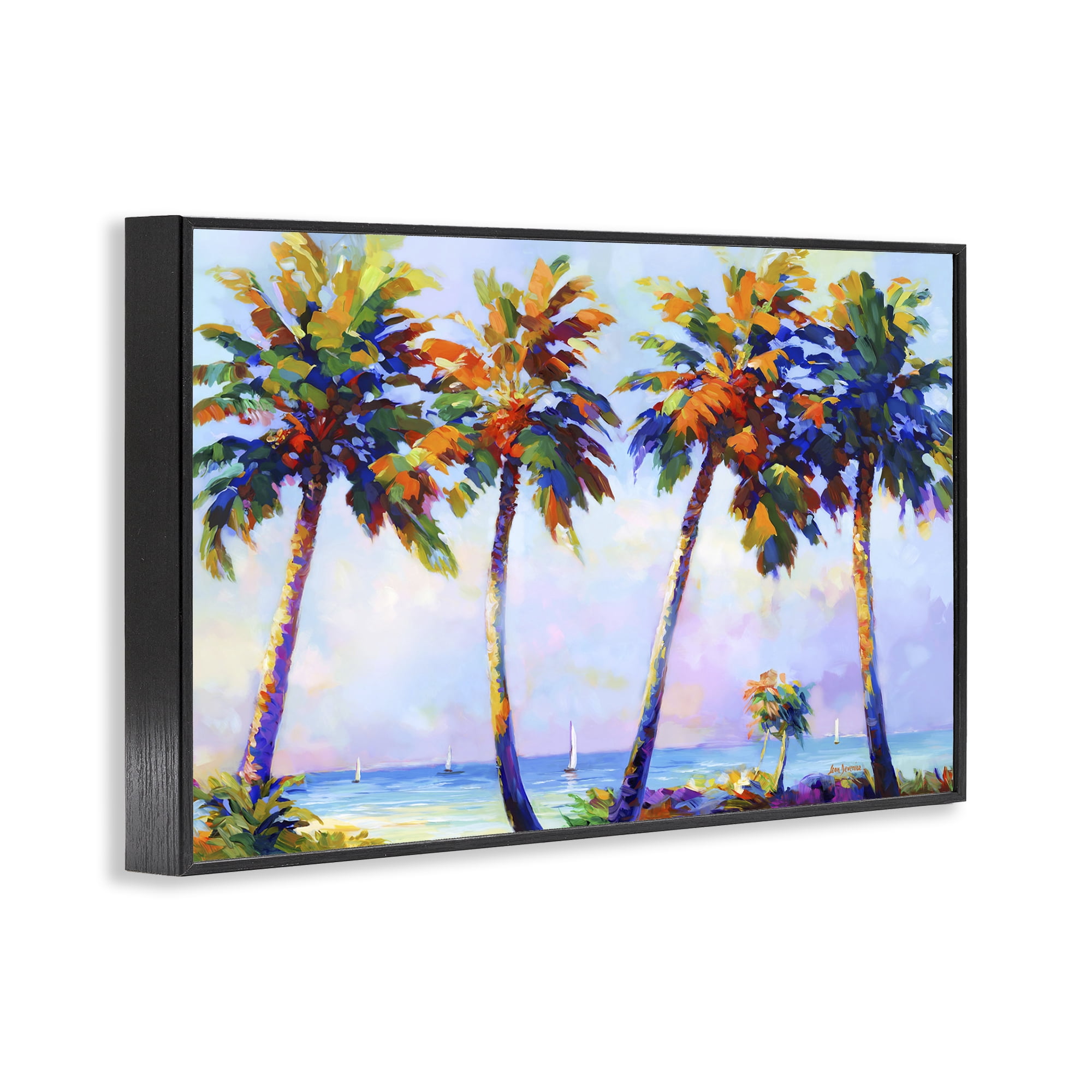 Stupell Industries Palm Trees in Sun Warmth Landscape Painting Black Framed Art Print Wall Art, 24 x 16