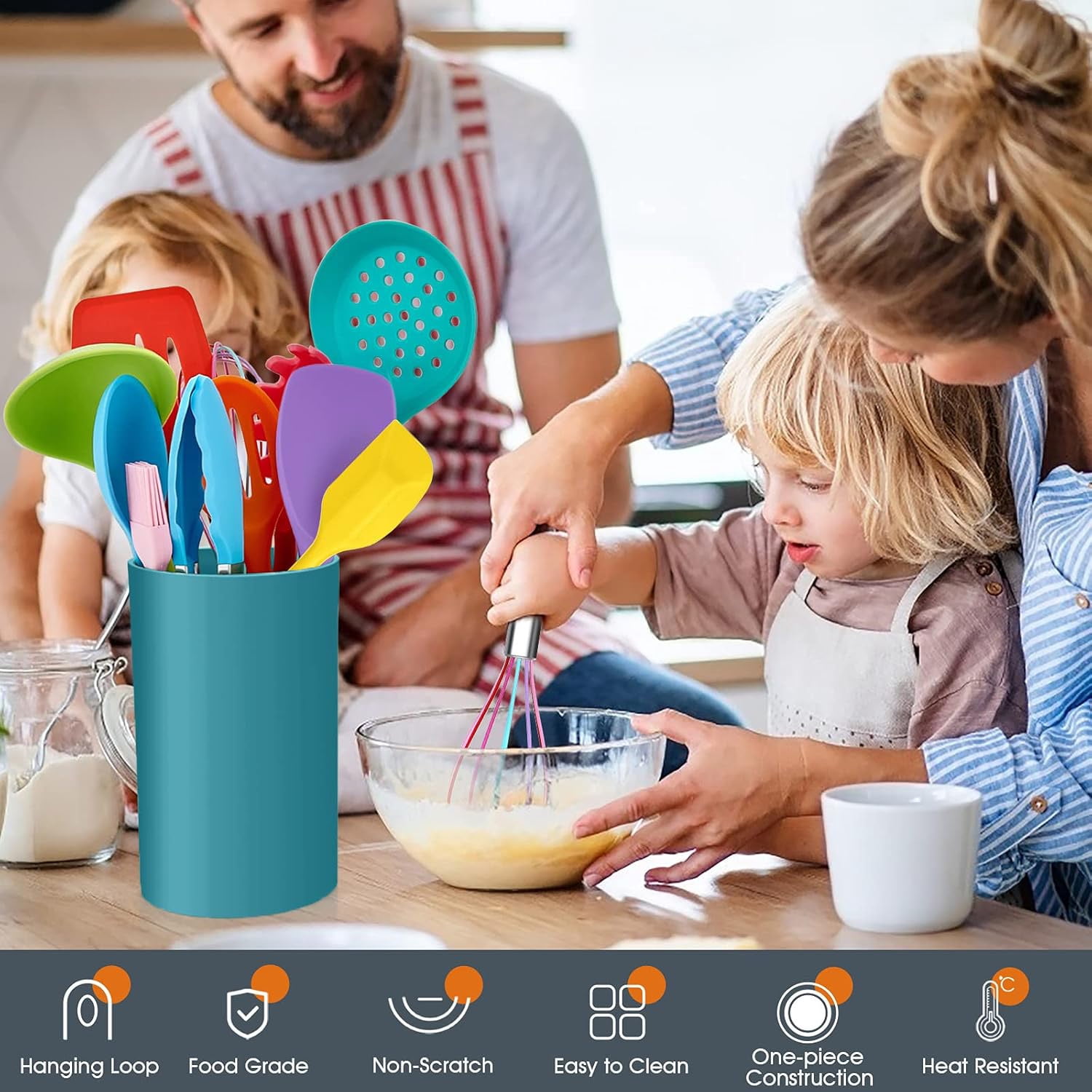 Vesteel 15 Piece Kitchen Utensils Set, Silicone Cooking Utensils with Holder, Non-Stick Cookware Friendly & Heat Resistant - Colorful
