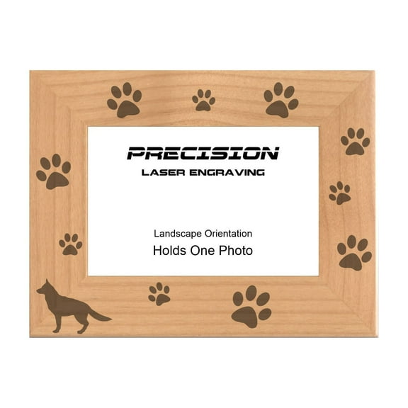 PrecisionNC Pet Frame German Shepherd with Paw Prints Engraved Natural Wood Picture Frame for Dogs 5x7 Landscape