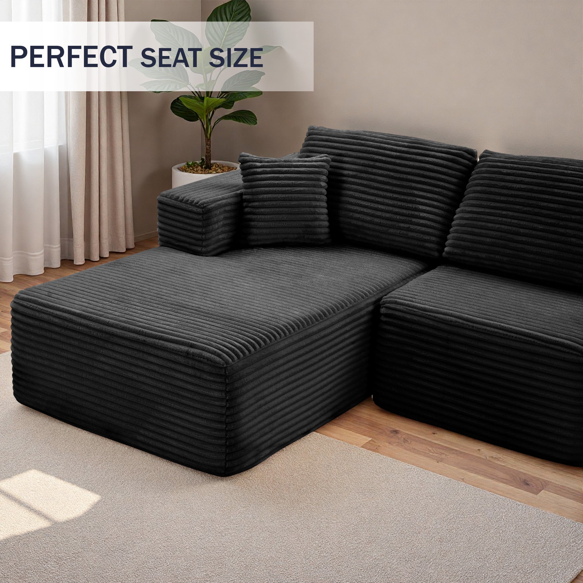 MAYEERTY Corduroy Sectional Couch, Comfy Modular Compression Sofa for Apartment & Living Room, 104×67" Gray