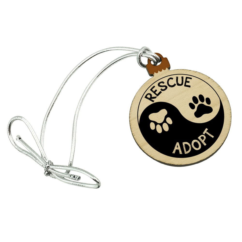 GRAPHICS & MORE Rescue Adopt Yin Yang Paw Prints Dogs Cats Wood Christmas Tree Holiday Ornament 