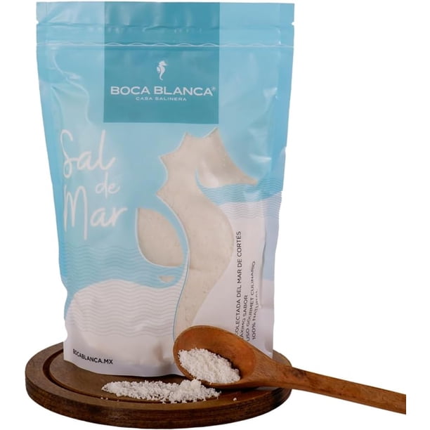 Sal de Mar orgánica pura BOCA BLANCA - Natural del mar de Cortés, bolsa de 1 kg, libre de químicos, Kosher certificada, ideal para fines culinarios, Sal marina sin refinar 100% BOCA BLANCA Sal de mar natural