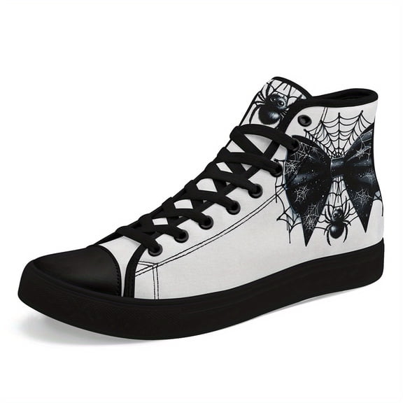 Coolcustomize Men's Plus Size Halloween High-top Sneakers, Trendy Spider & Web Design Walking Shoes with Lace-Up, Casual Streetwear for Outdoor Activities, Stylish Halloween Boots, Outdoor Footwear