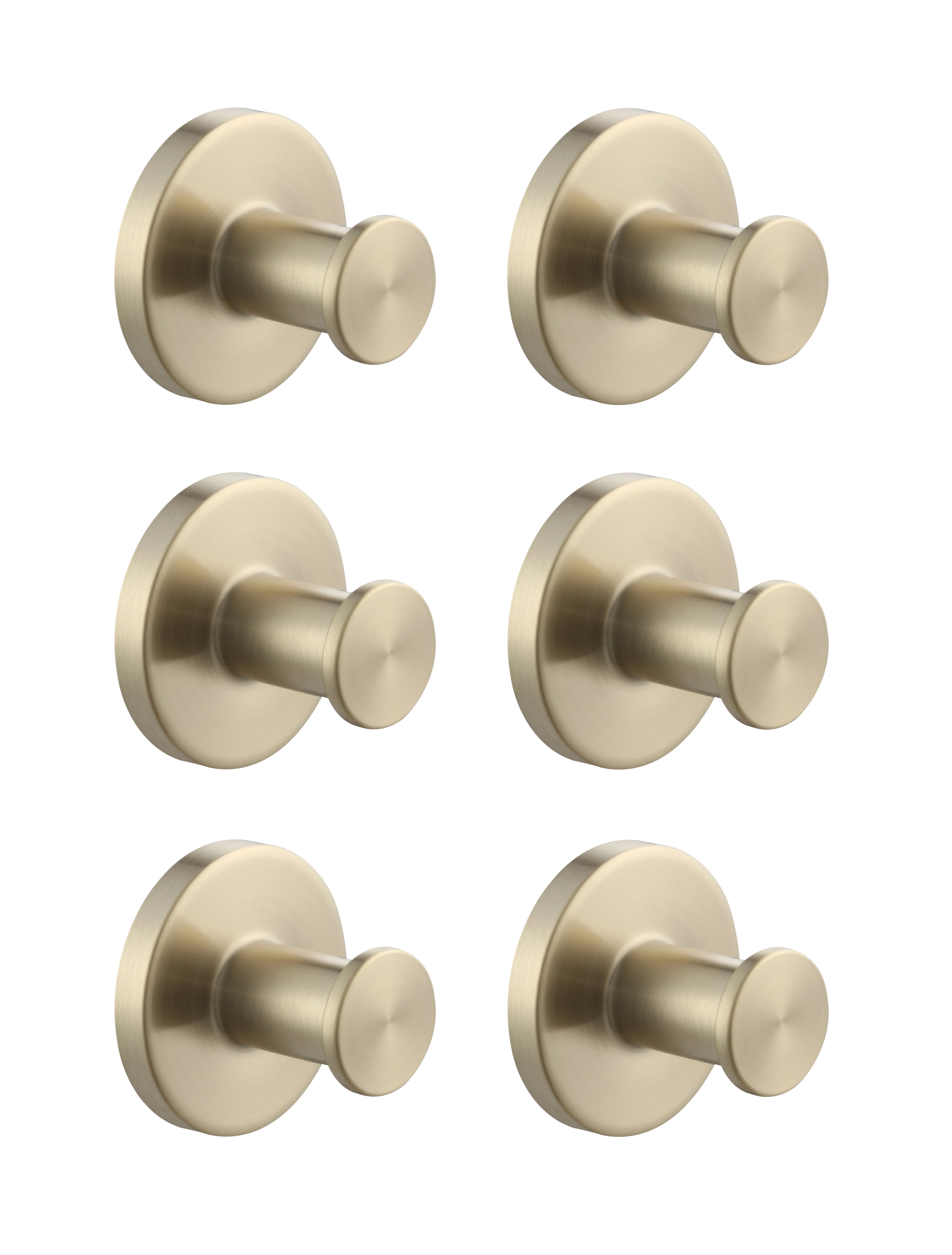 Mainstays Modern Round Robe Hook in Matte Gold, 6 Pack