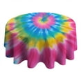 thumbnail image 4 of Rainbow Tie Dye Mandala Pattern Round Tablecloth 60"x60",Wrinkle Wipeable Table Cloth for Kitchen Dining Room Picnic Patio Party, 4 of 6