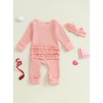 thumbnail image 5 of Spewahor Infant Baby Girl Fall Romper Letter Print Ribbed Long Sleeves Round Neck Full Length Jumpsuit with Headband, 5 of 9
