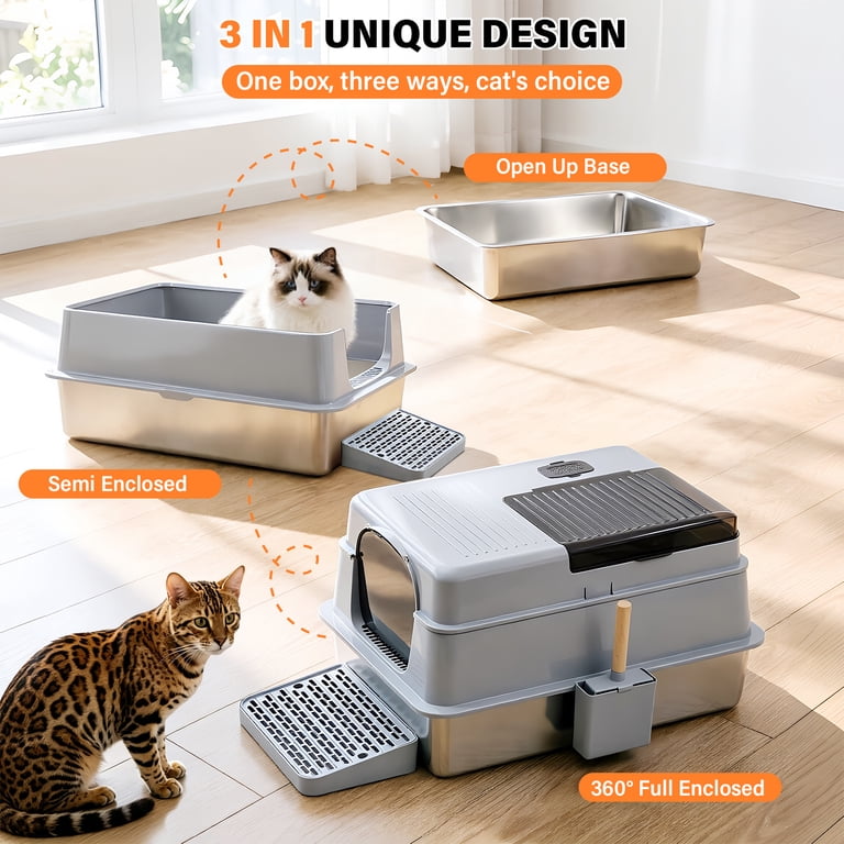 Kovryx Cat Litter Box 3-Mode Fully Enclosed Stainless Steel Litter