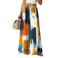 thumbnail image 2 of felwors Women Summer Boho Palazzo Pants High Waist Wide Leg Floral Casual Cotton Lounge Trousers with Pockets Orange, L, 2 of 7
