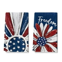 Sm:)e Daisy American Flag 4th of July Kitchen Dish Towels Set of 2 18x26 Inch, Red, Soft & Absorbent Patriotic Independence Day Washcloth